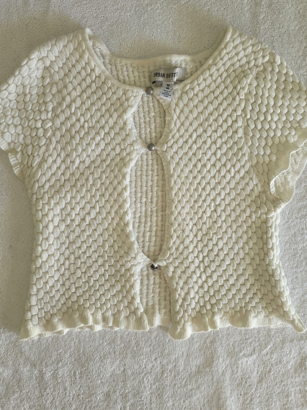 Urban Outfitters Textured Pucker Knit Crop Cardigan Sweater Top
